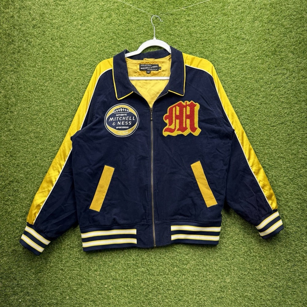Vintage Mitchell & Ness Corduroy Jacket Mens Large Varsity Football Zip Up Lined